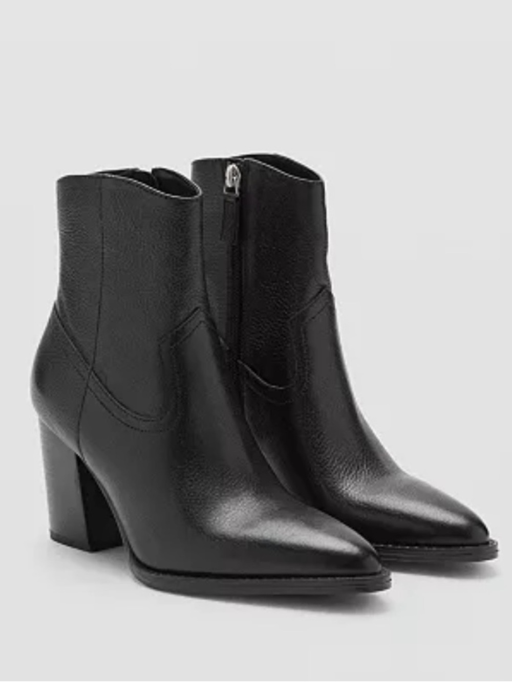 Mango Leather Ankle Boot with Pointed Toe and Heel Black NWOT
